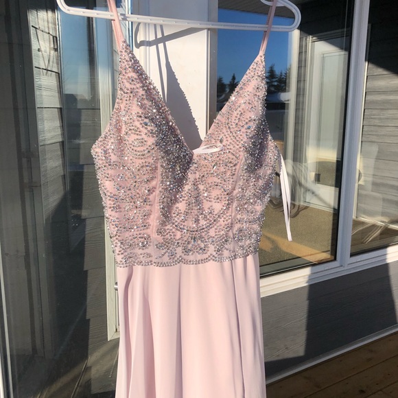 Embellished Bodice V-Neck Chiffon Evening Dress- 4 - Picture 7 of 8